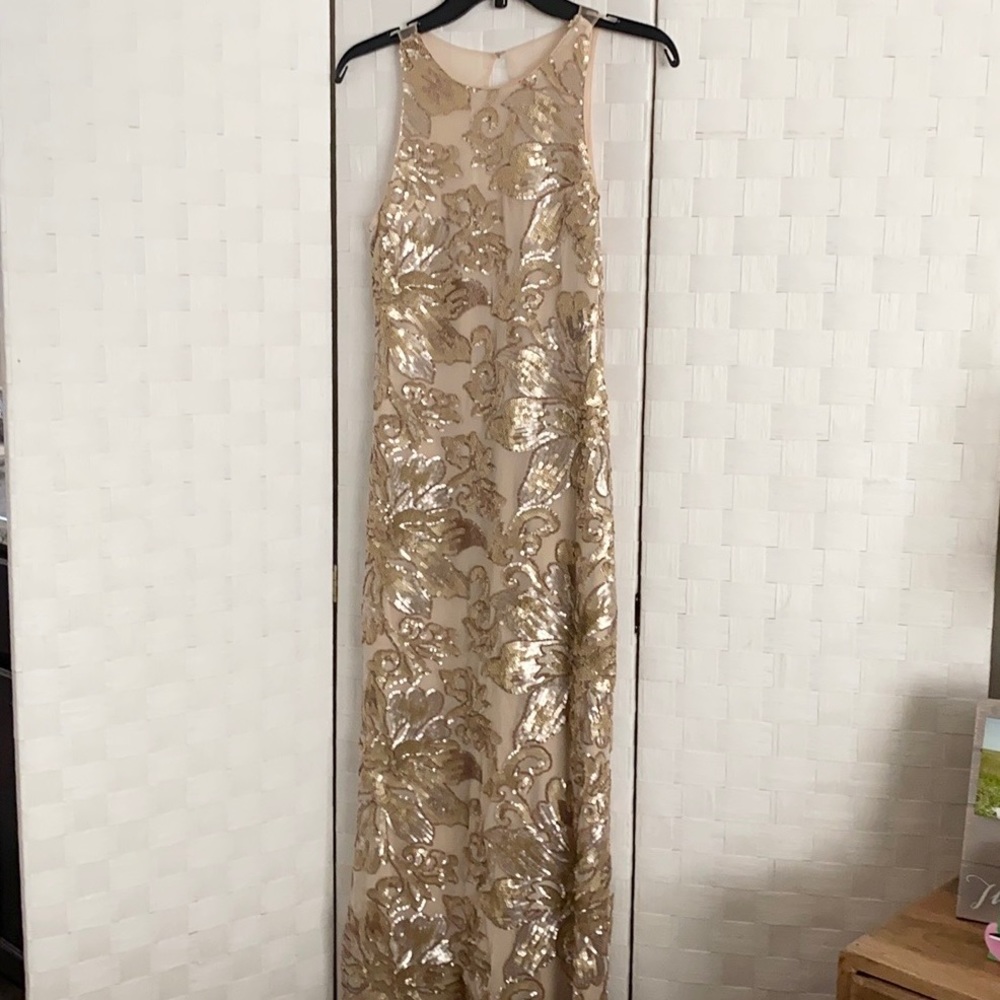 Belle Badgley Mischka Gold Sequin Gown Size 2